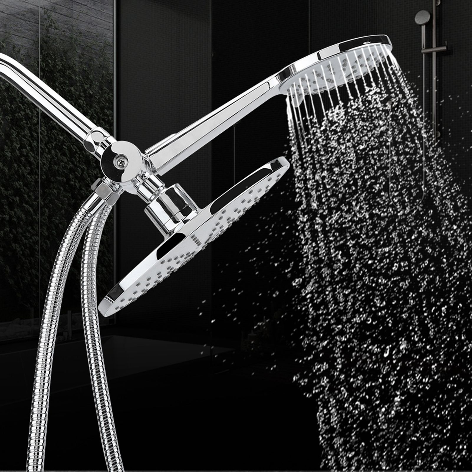 Chrome Plate High Pressure 3 Way Multi Setting Rainfall Style Dual Handheld view 8