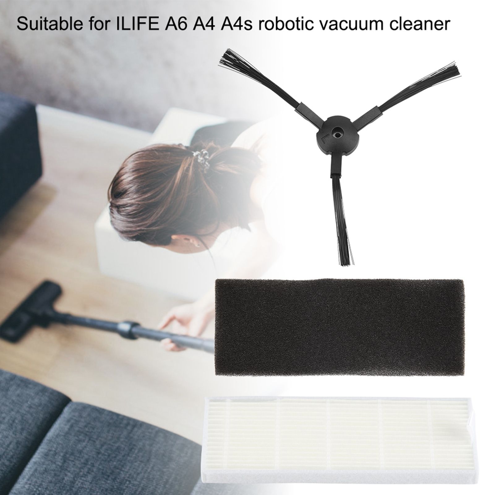 Vacuum Spare Part Side Brush HEPA Filters Tool Kit for ILIFE A6 A4 A4s Robot view 3