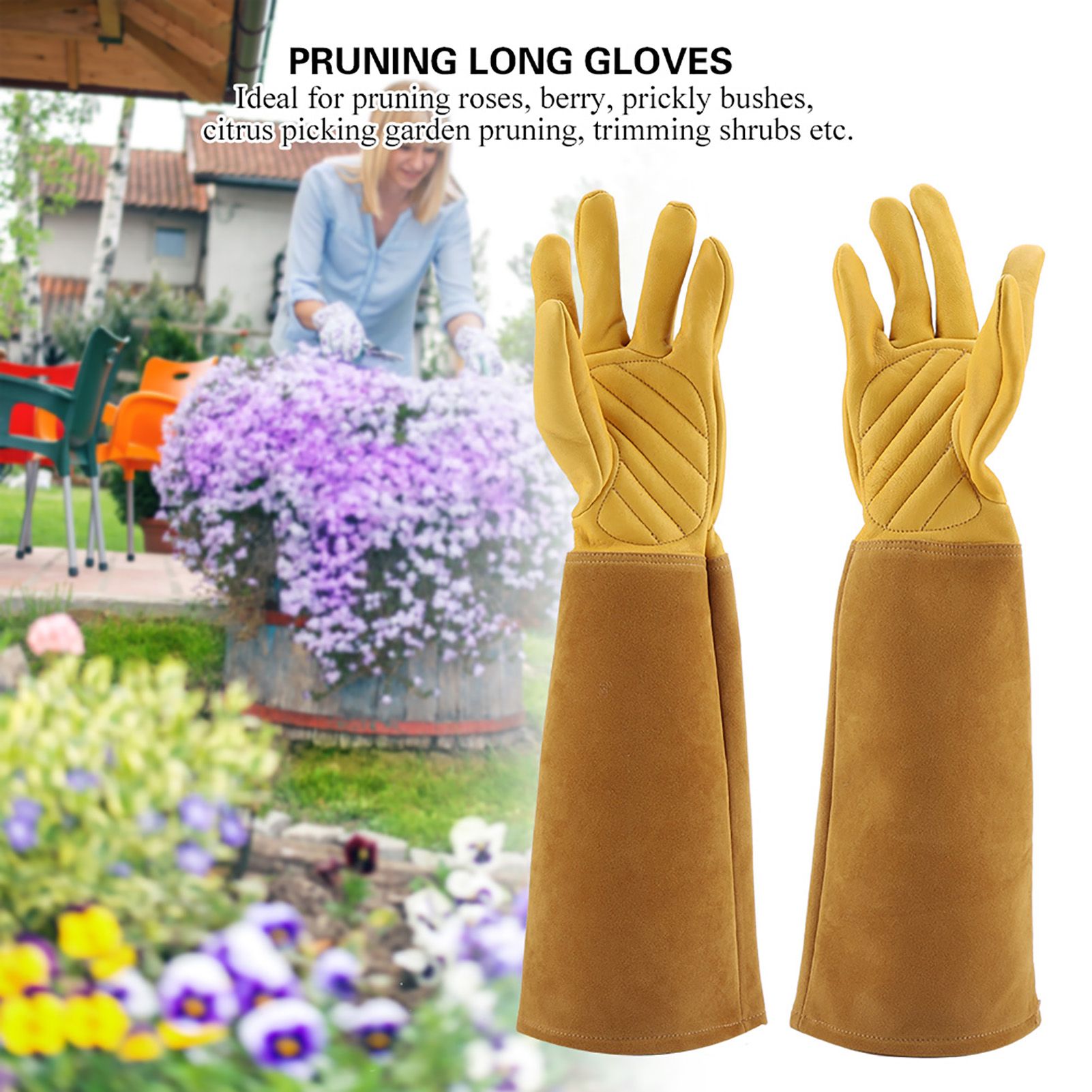 Rose Pruning Gardening Leather Gloves Wearproof Puncture Proof Long Work view 8