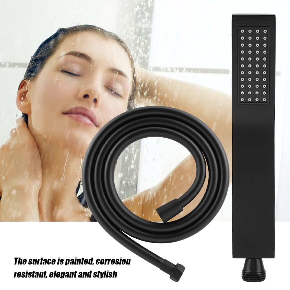 Matte Black Brass Square Handheld Shower Head Bathroom Sprayer Handshower with view 3
