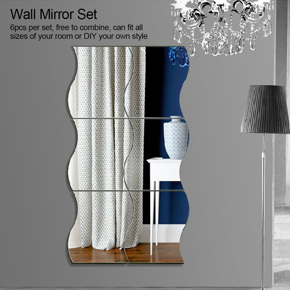 6Pcs/Set Waves Shape Wall Mirror Sticker Free Combination Home Bathroom Decor view 6