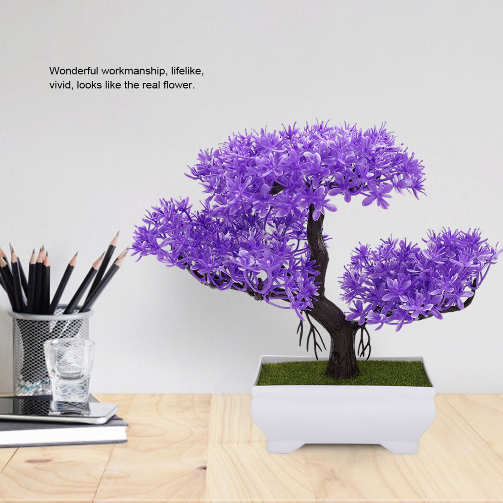 Artificial Bonsai Fake Blossom Flower Potted Plant Home Office Decor view 7