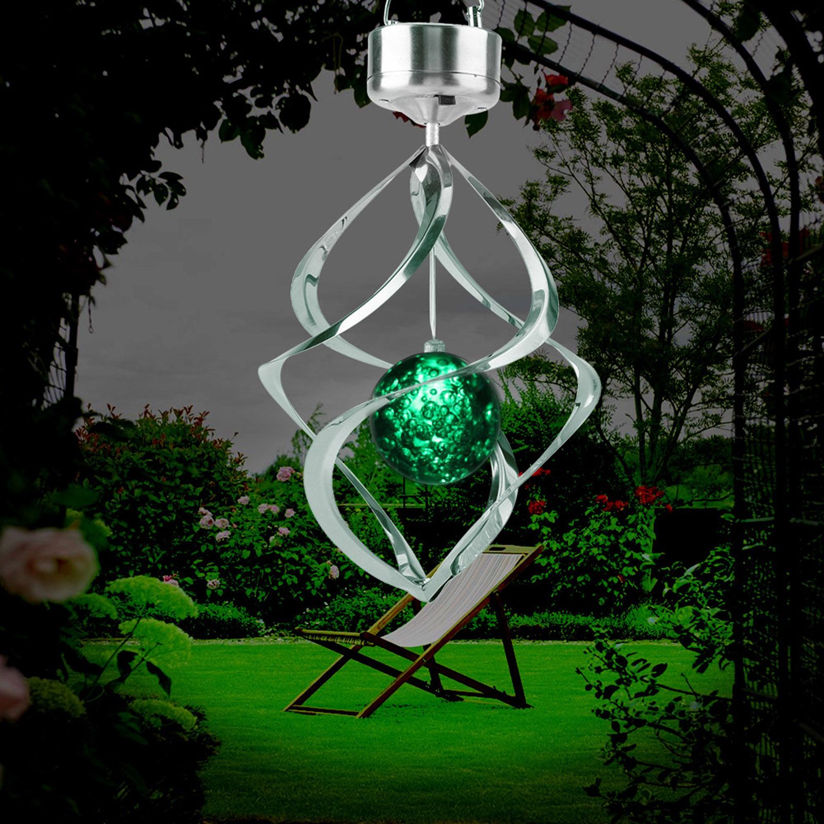 Solar Powered LED Wind Chime Light Colorful Hanging Spinner Lamp for Home view 2