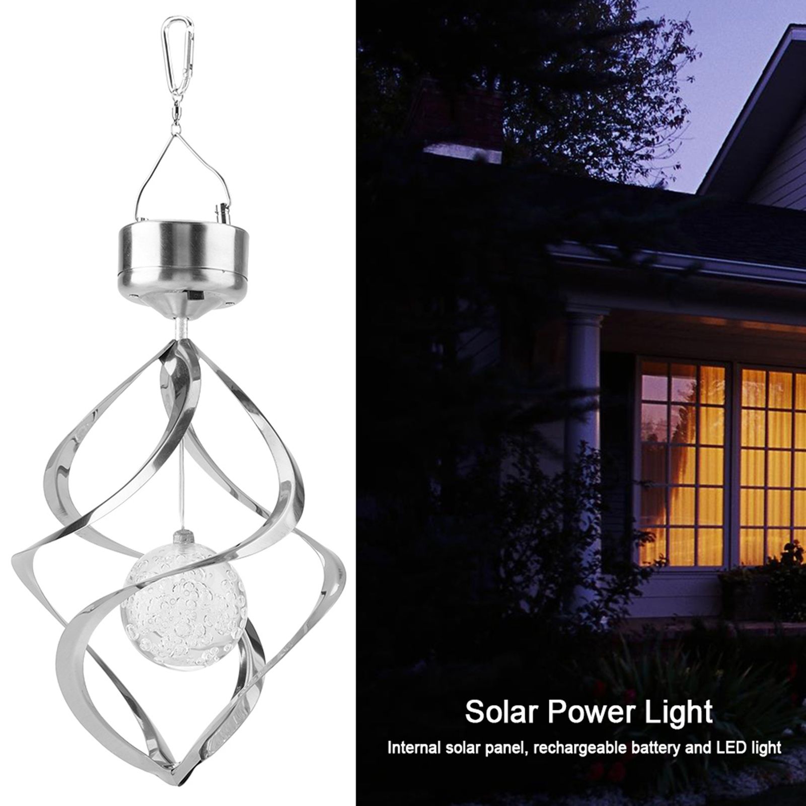 Solar Powered LED Wind Chime Light Colorful Hanging Spinner Lamp for Home view 3