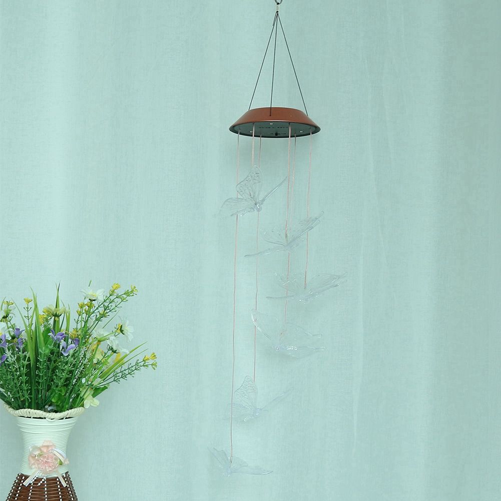 Outdoor Waterproof Solar Panel LED Butterfly Wind Chimes Home Garden Decor view 8
