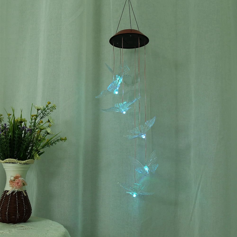 Outdoor Waterproof Solar Panel LED Butterfly Wind Chimes Home Garden Decor view 9