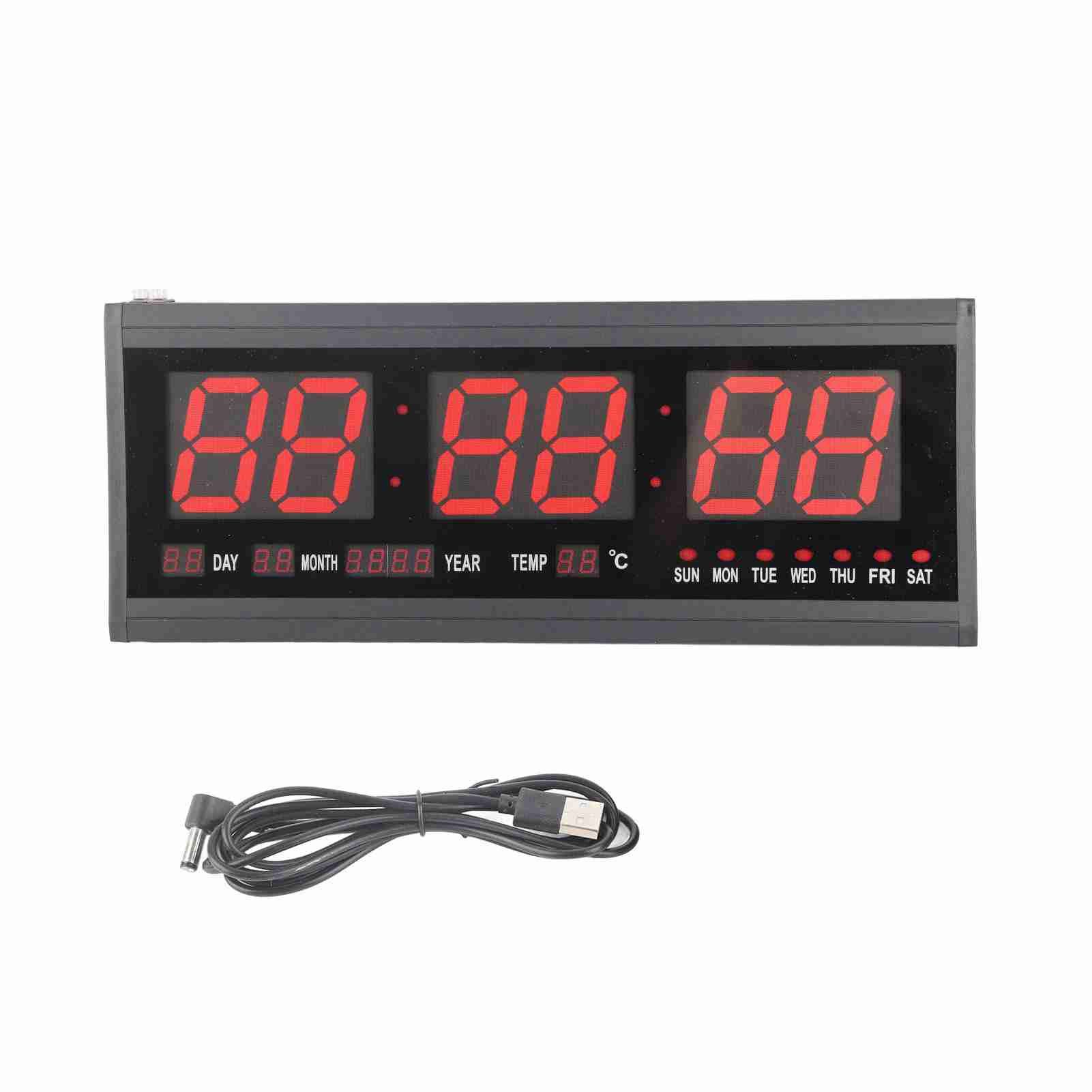 Large Digital LED Wall Timer Battery Clock With Calendar Temperature (Red) view 2