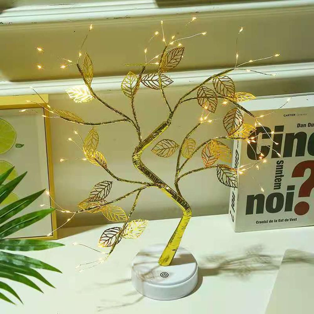 Tabletop Bonsai Tree Light Copper Wire LED Tree Lamp with Leaves Table Lamp — image 1