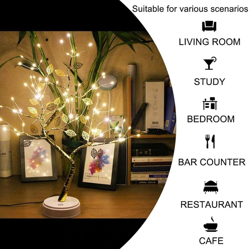 Tabletop Bonsai Tree Light Copper Wire LED Tree Lamp with Leaves Table Lamp view 7