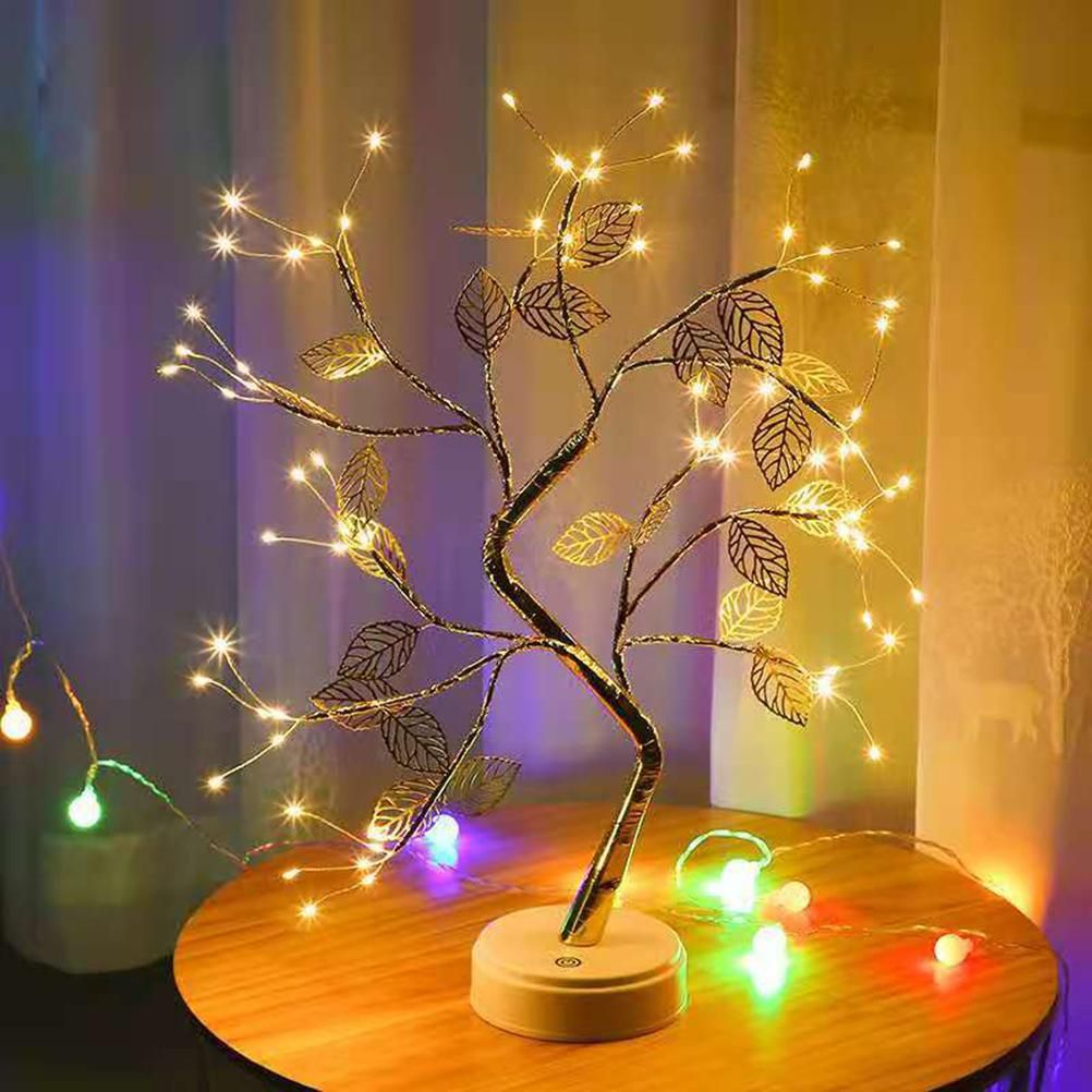 Tabletop Bonsai Tree Light Copper Wire LED Tree Lamp with Leaves Table Lamp view 8