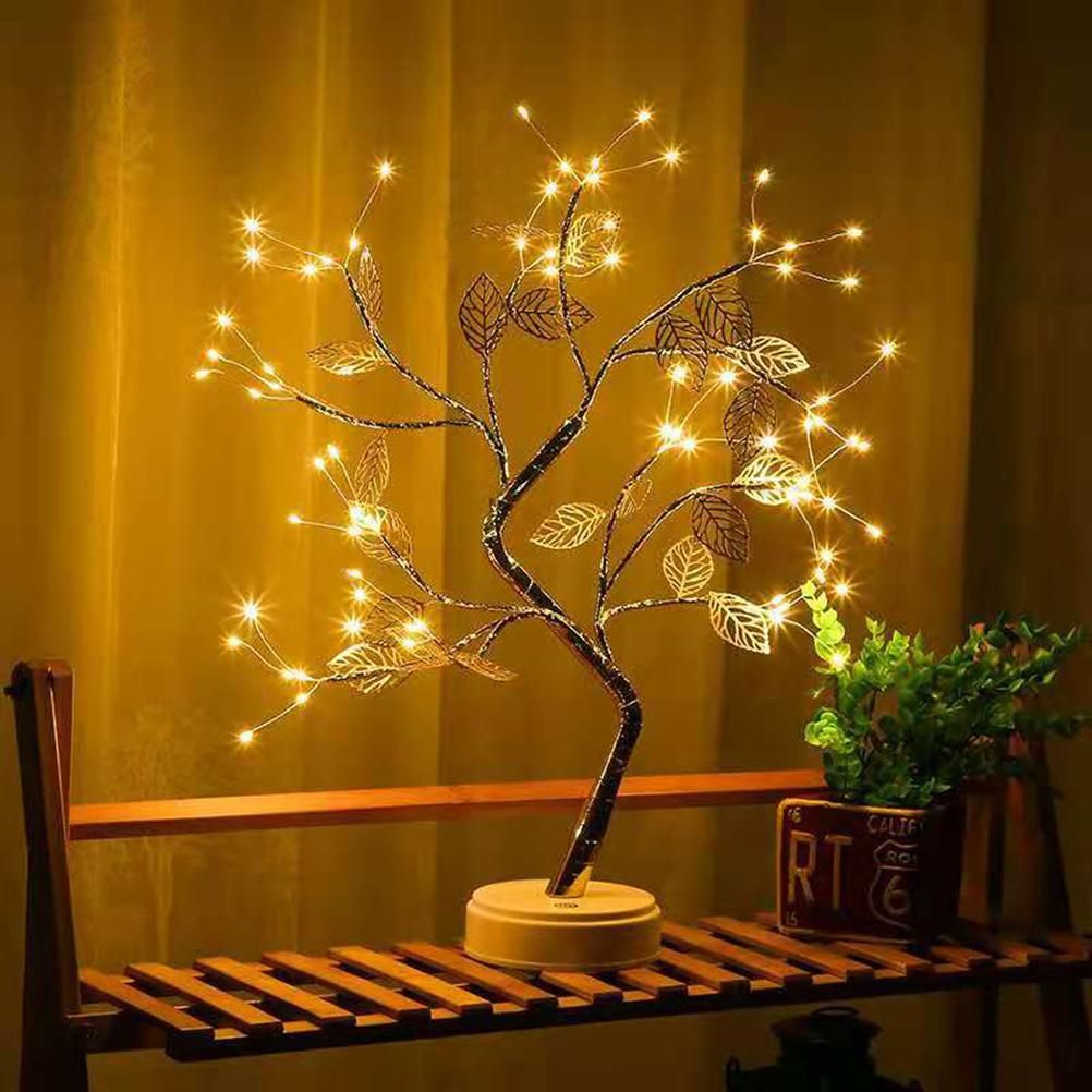 Tabletop Bonsai Tree Light Copper Wire LED Tree Lamp with Leaves Table Lamp view 9