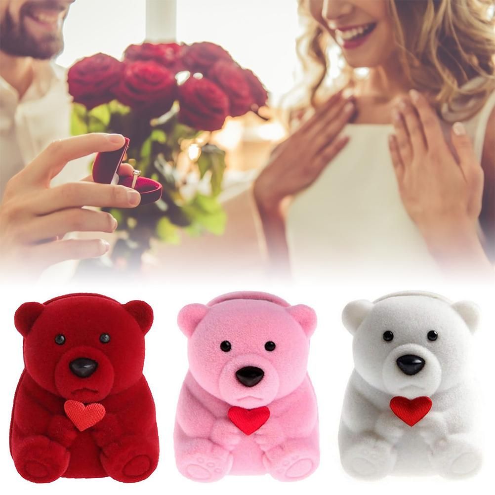 Jewelry Box Flocking Bear Shape Jewelry Storage Ring Box Gift Holder Storage