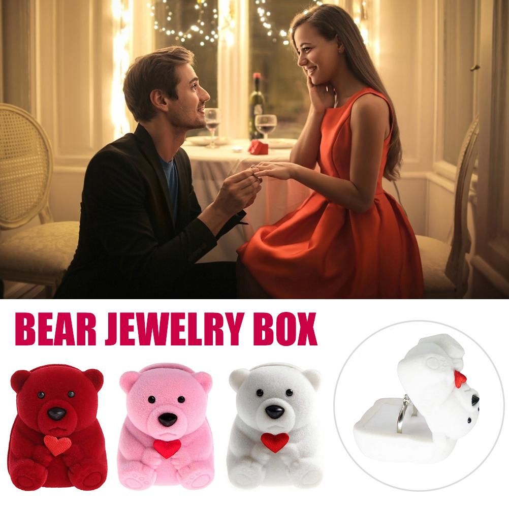 Jewelry Box Flocking Bear Shape Jewelry Storage Ring Box Gift Holder Storage view 3