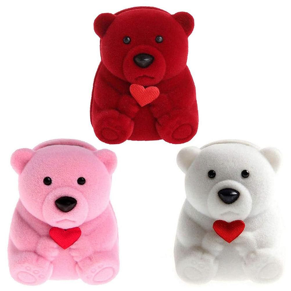 Jewelry Box Flocking Bear Shape Jewelry Storage Ring Box Gift Holder Storage view 6