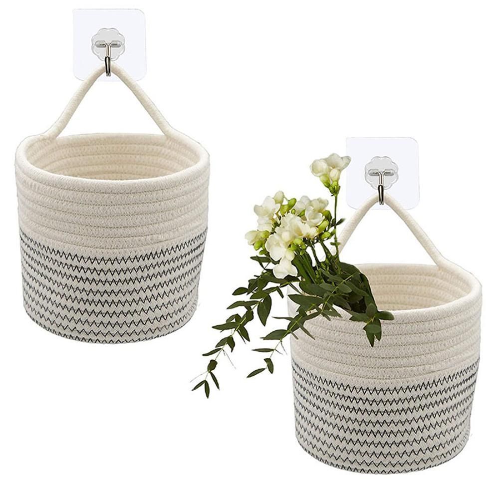 Cotton Rope Hanging Basket Storage Basket Flower Pot Hanging Basket Decorative view 2