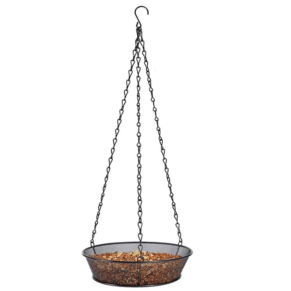 Hanging Bird Feeder Round Tray Metal Mesh Platform Seed Feeder for Outdoor view 2