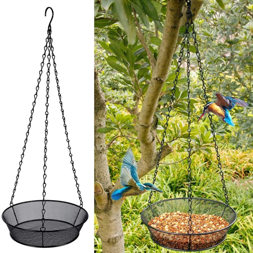 Hanging Bird Feeder Round Tray Metal Mesh Platform Seed Feeder for Outdoor view 3