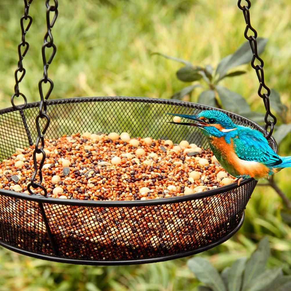 Hanging Bird Feeder Round Tray Metal Mesh Platform Seed Feeder for Outdoor view 4