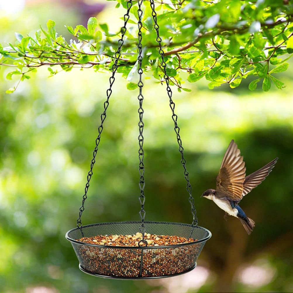 Hanging Bird Feeder Round Tray Metal Mesh Platform Seed Feeder for Outdoor view 5