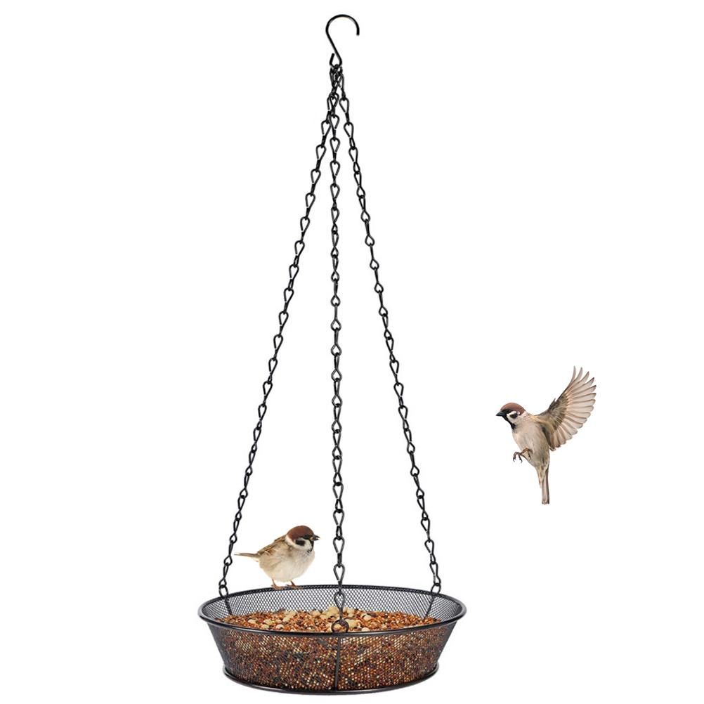 Hanging Bird Feeder Round Tray Metal Mesh Platform Seed Feeder for Outdoor view 6
