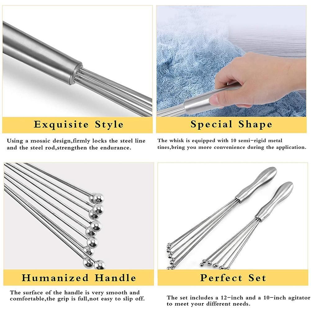 2 Pcs Mini Whisk Mixer Stainless Steel Balls 10 Inch and 12 Inch Whisk Manual view 3