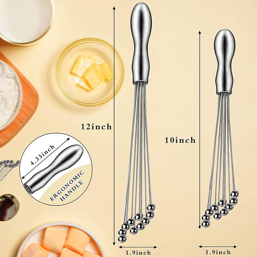 2 Pcs Mini Whisk Mixer Stainless Steel Balls 10 Inch and 12 Inch Whisk Manual view 4