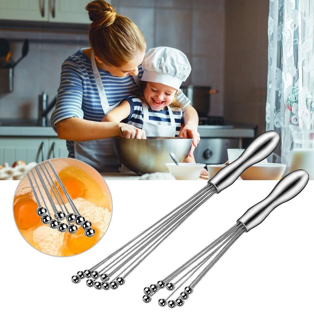 2 Pcs Mini Whisk Mixer Stainless Steel Balls 10 Inch and 12 Inch Whisk Manual view 7