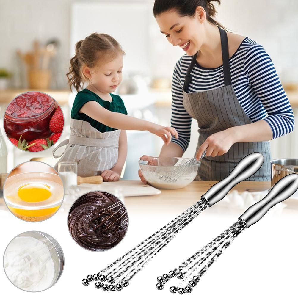 2 Pcs Mini Whisk Mixer Stainless Steel Balls 10 Inch and 12 Inch Whisk Manual view 8