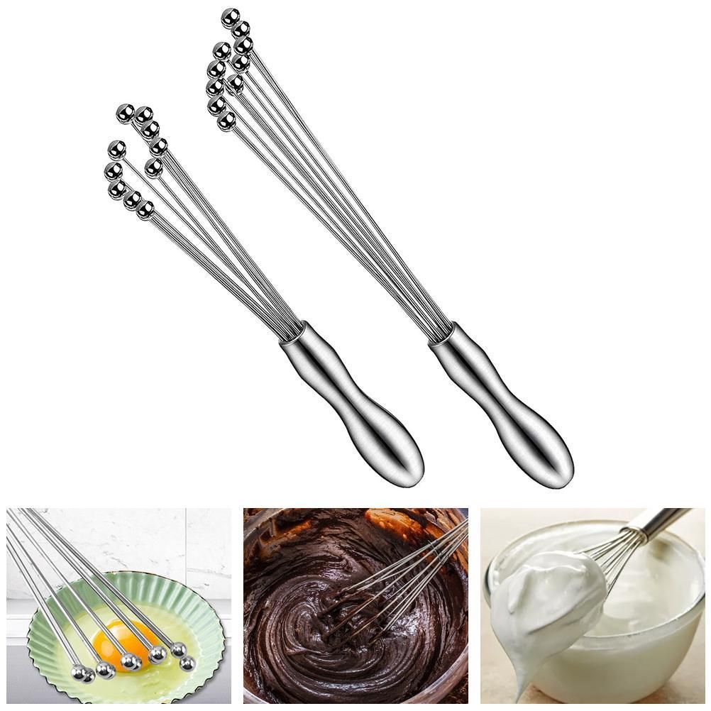 2 Pcs Mini Whisk Mixer Stainless Steel Balls 10 Inch and 12 Inch Whisk Manual view 9