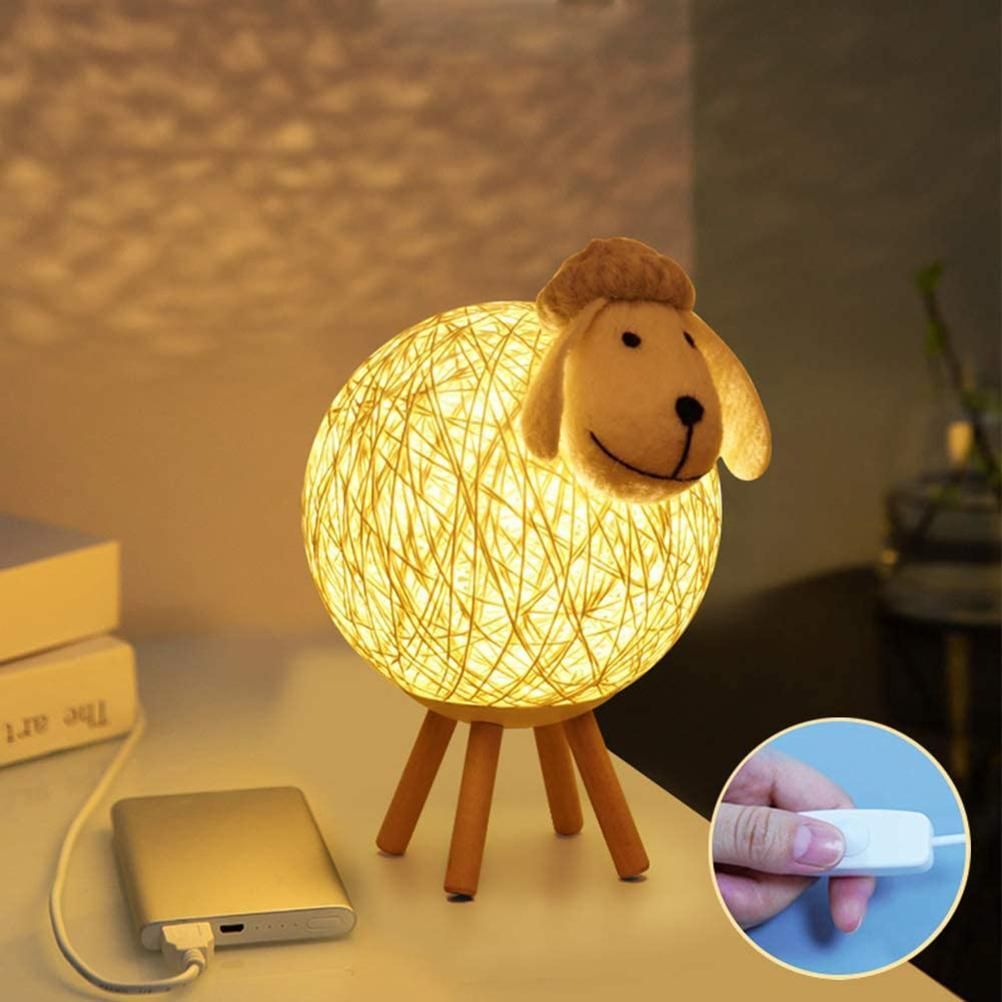 Cute LED Night Light Sheep Rattan Table Lamp USB Night Lamp for Home Kids Room view 4
