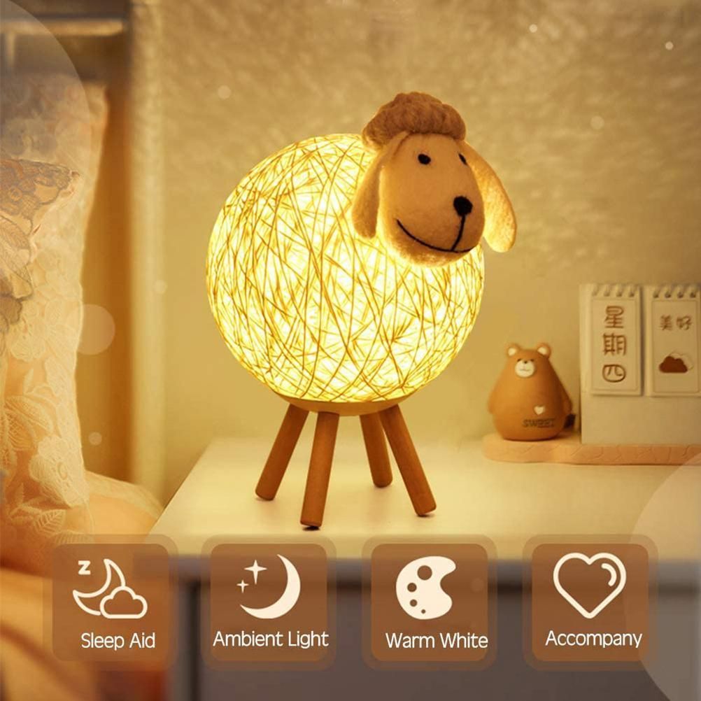 Cute LED Night Light Sheep Rattan Table Lamp USB Night Lamp for Home Kids Room view 5