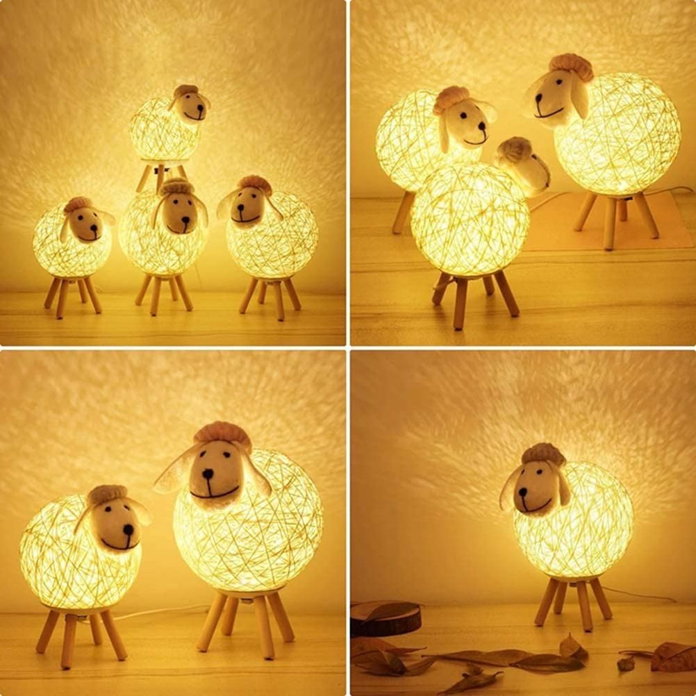 Cute LED Night Light Sheep Rattan Table Lamp USB Night Lamp for Home Kids Room view 6