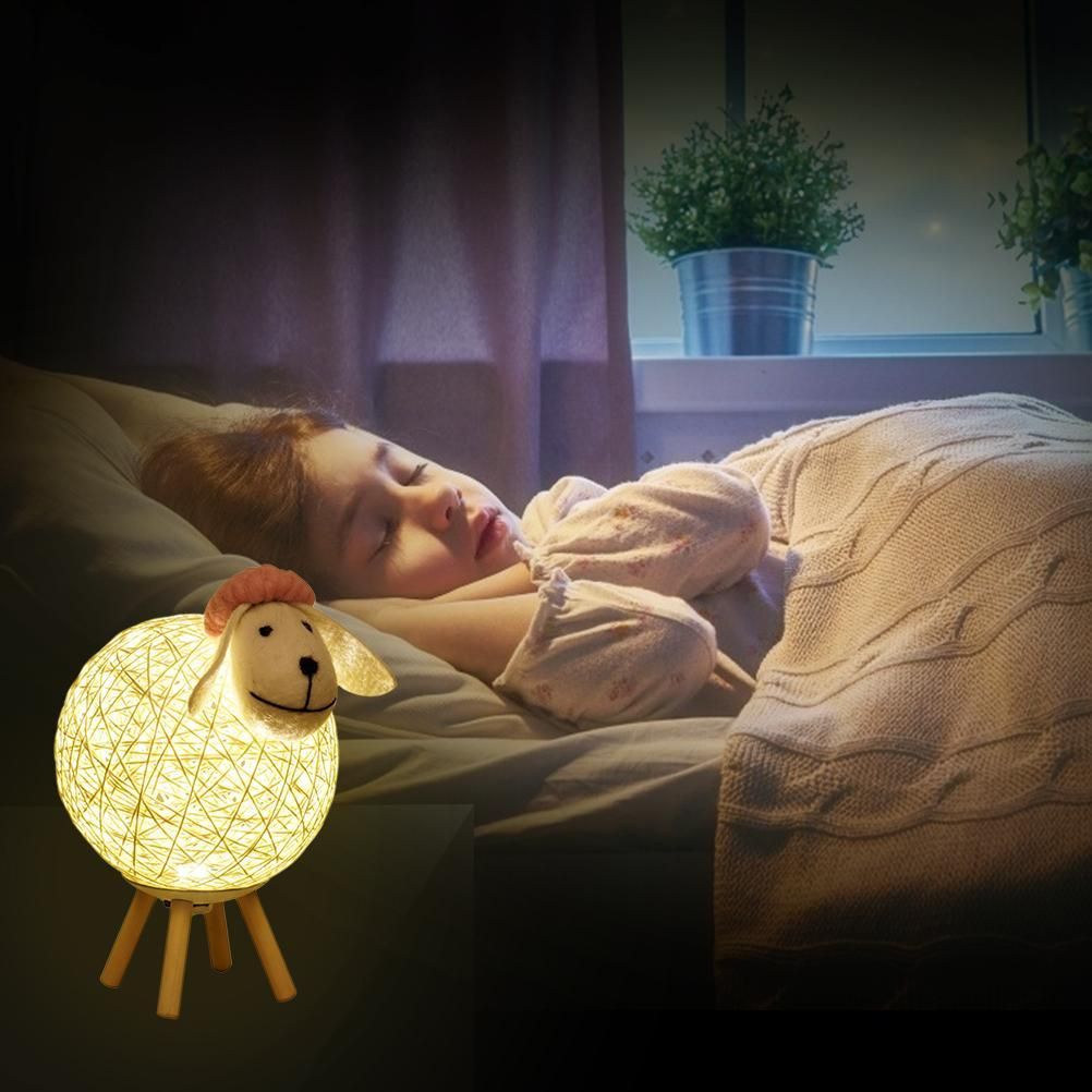 Cute LED Night Light Sheep Rattan Table Lamp USB Night Lamp for Home Kids Room view 8