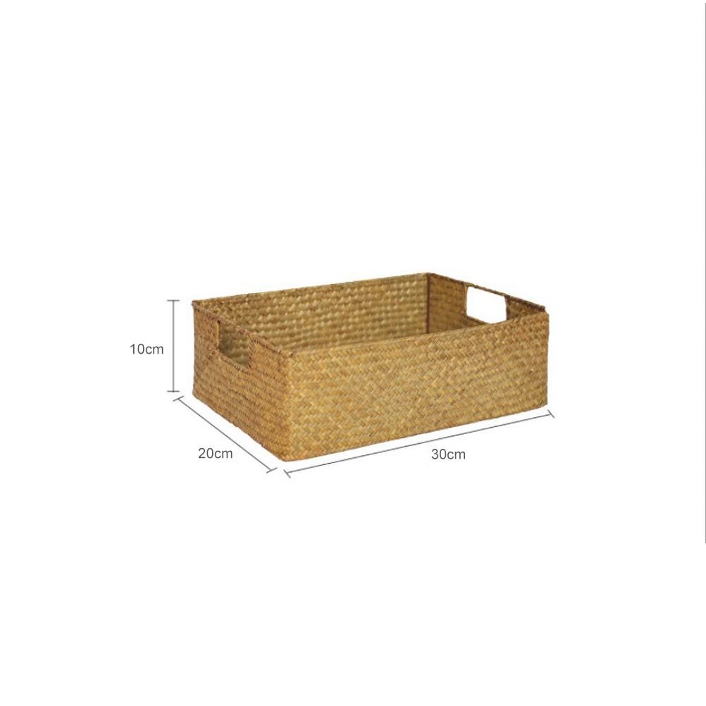 Handmade Seaweed Storage Basket Woven Storage Box with Handle for Home Kitchen