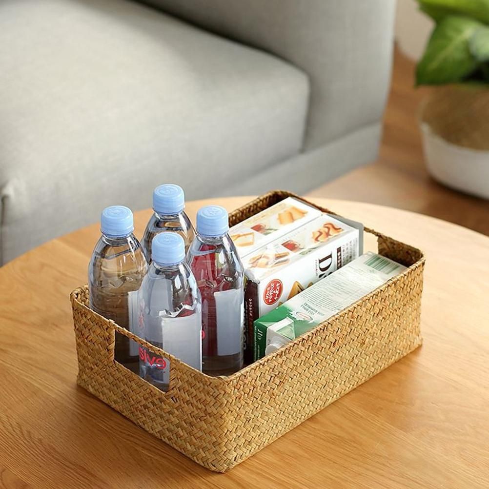 Handmade Seaweed Storage Basket Woven Storage Box with Handle for Home Kitchen view 6
