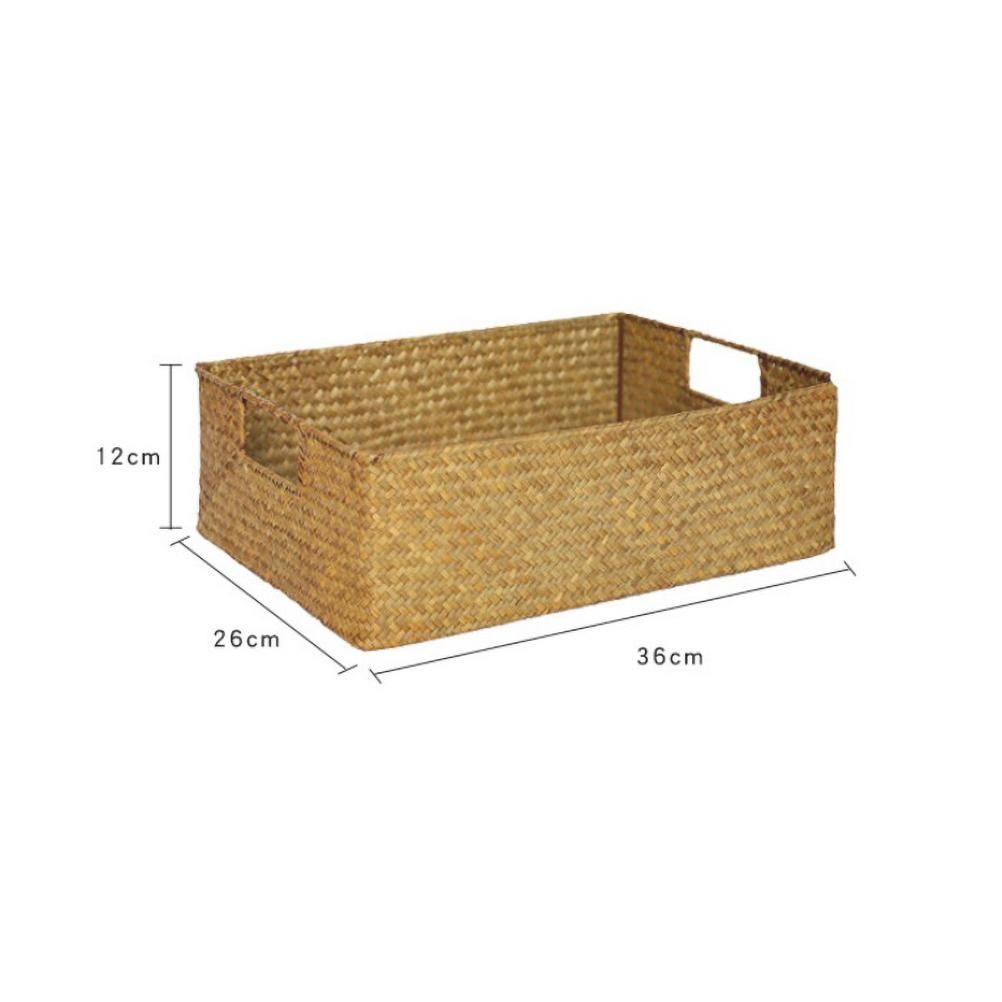 Handmade Seaweed Storage Basket Woven Storage Box with Handle for Home Kitchen