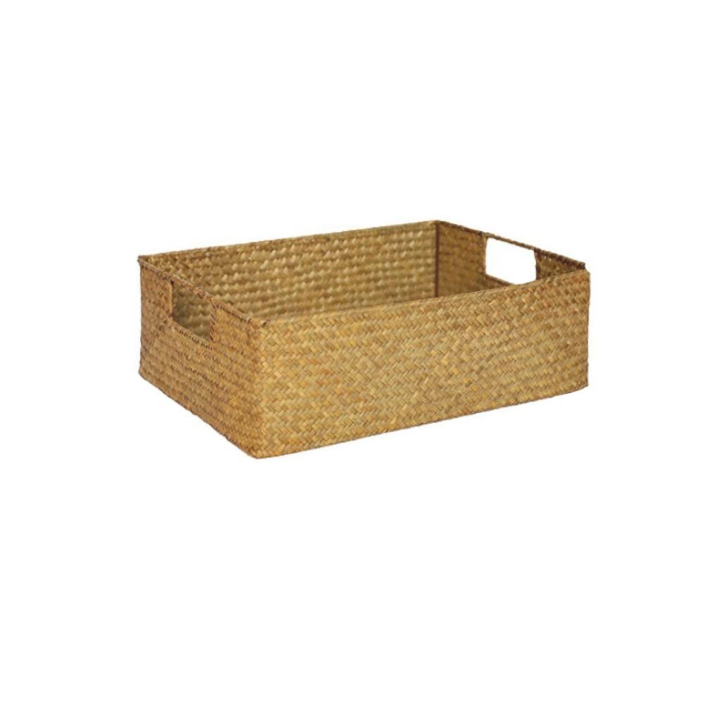 Handmade Seaweed Storage Basket Woven Storage Box with Handle for Home Kitchen view 2