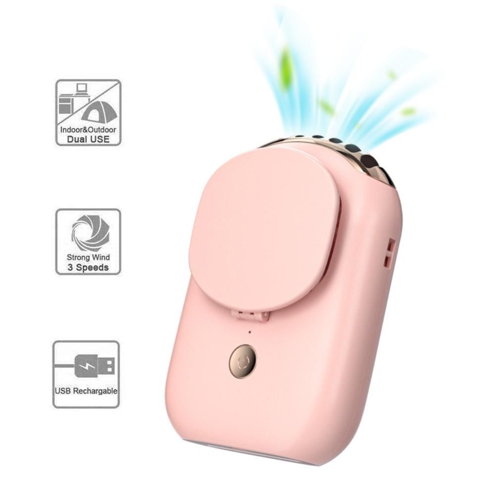 USB Charging Silent Mini Neck Fan with Makeup Mirror Hanging Neck Fan 3