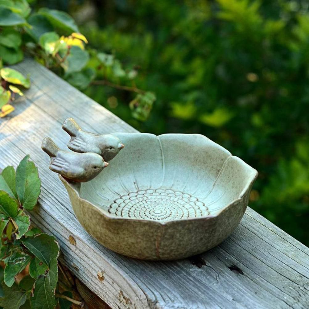 Bird Bath Bird Feeder Bird Bowl Ceramic Water Bath Bird Bath Feeding Station view 5
