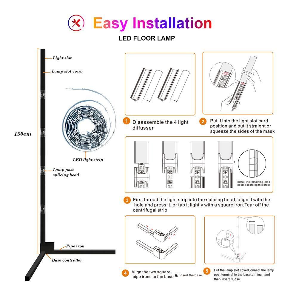 RGB Corner Floor Lamp Color Changing LED Mood Lighting Dimmable LED Standing view 3