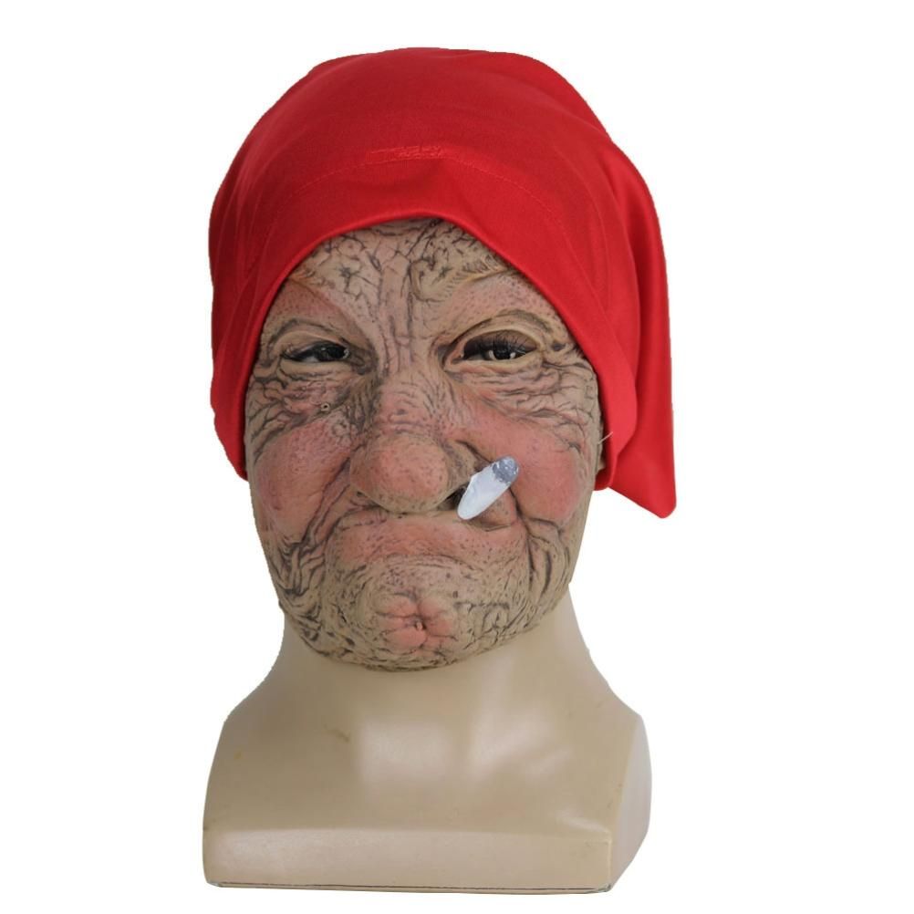 Halloween Horror Headgear Old Lady Face Cover Latex Head Wear for Halloween