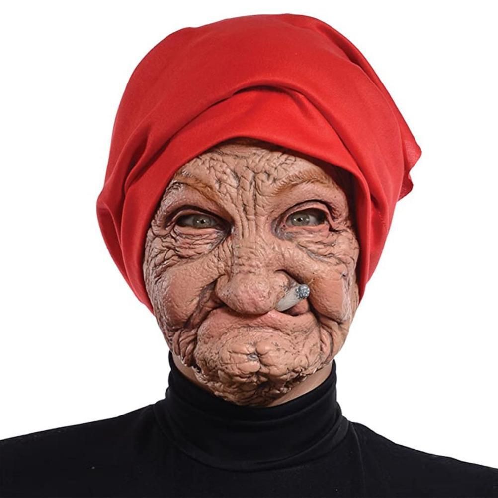 Halloween Horror Headgear Old Lady Face Cover Latex Head Wear for Halloween view 2
