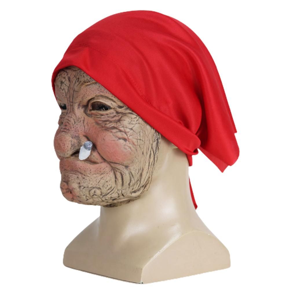 Halloween Horror Headgear Old Lady Face Cover Latex Head Wear for Halloween view 4