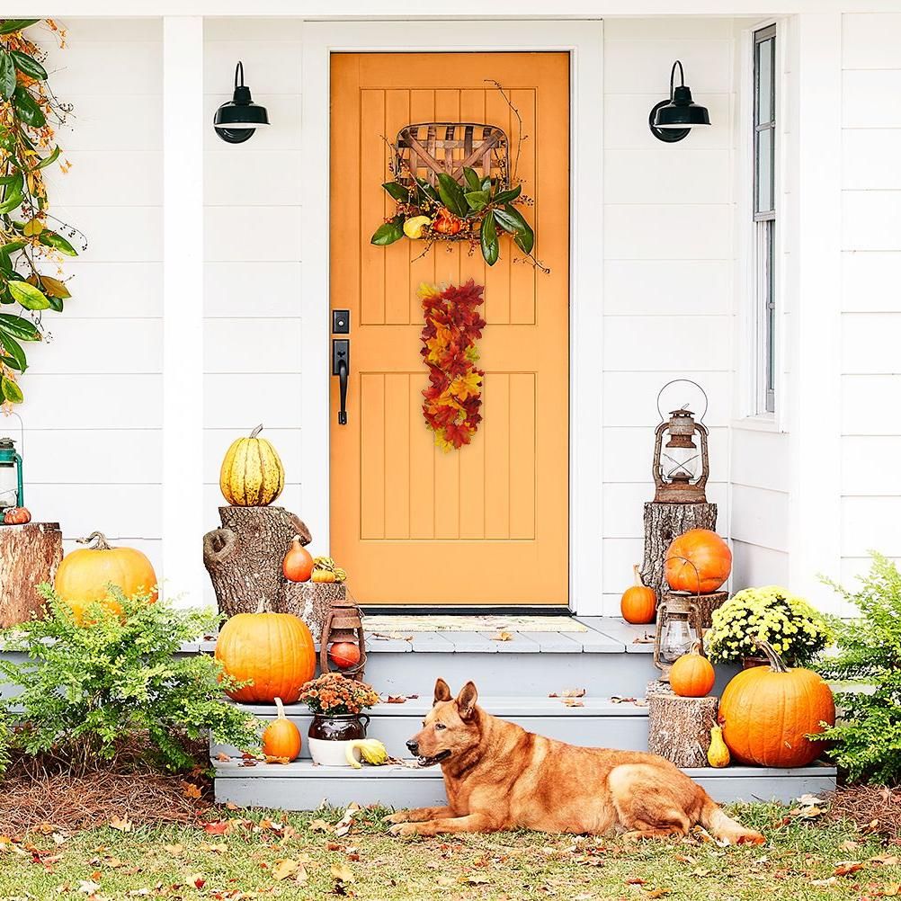 Artificial Fall Maple Leaves Wall Hanging Plants for Halloween Thanksgiving Decor view 7