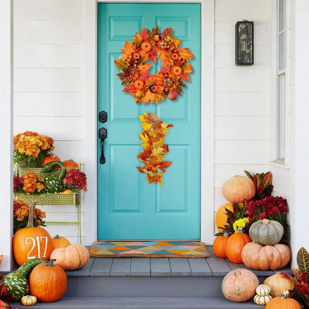 Artificial Fall Maple Leaves Wall Hanging Plants for Halloween Thanksgiving Decor view 8