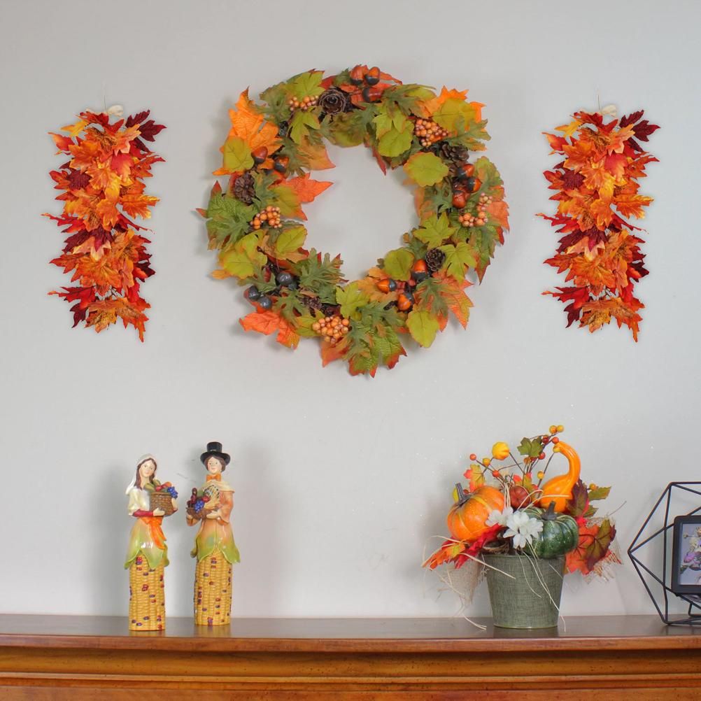 Artificial Fall Maple Leaves Wall Hanging Plants for Halloween Thanksgiving Decor view 9
