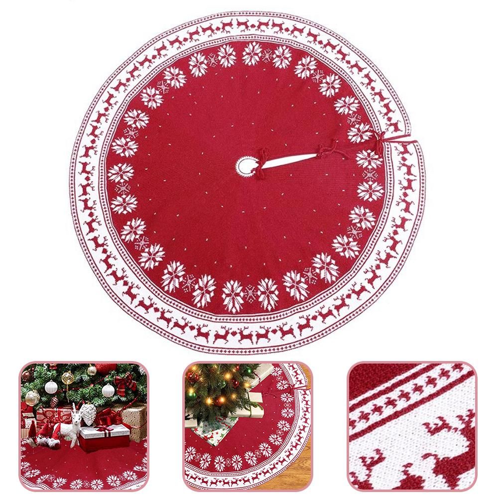 Festival Tree Skirt Knitted Tree Skirt Apron Snowflake Deer for Gift Holidays 90cm view 2