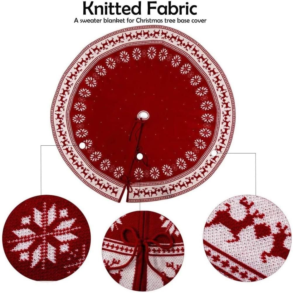 Festival Tree Skirt Knitted Tree Skirt Apron Snowflake Deer for Gift Holidays 90cm view 3
