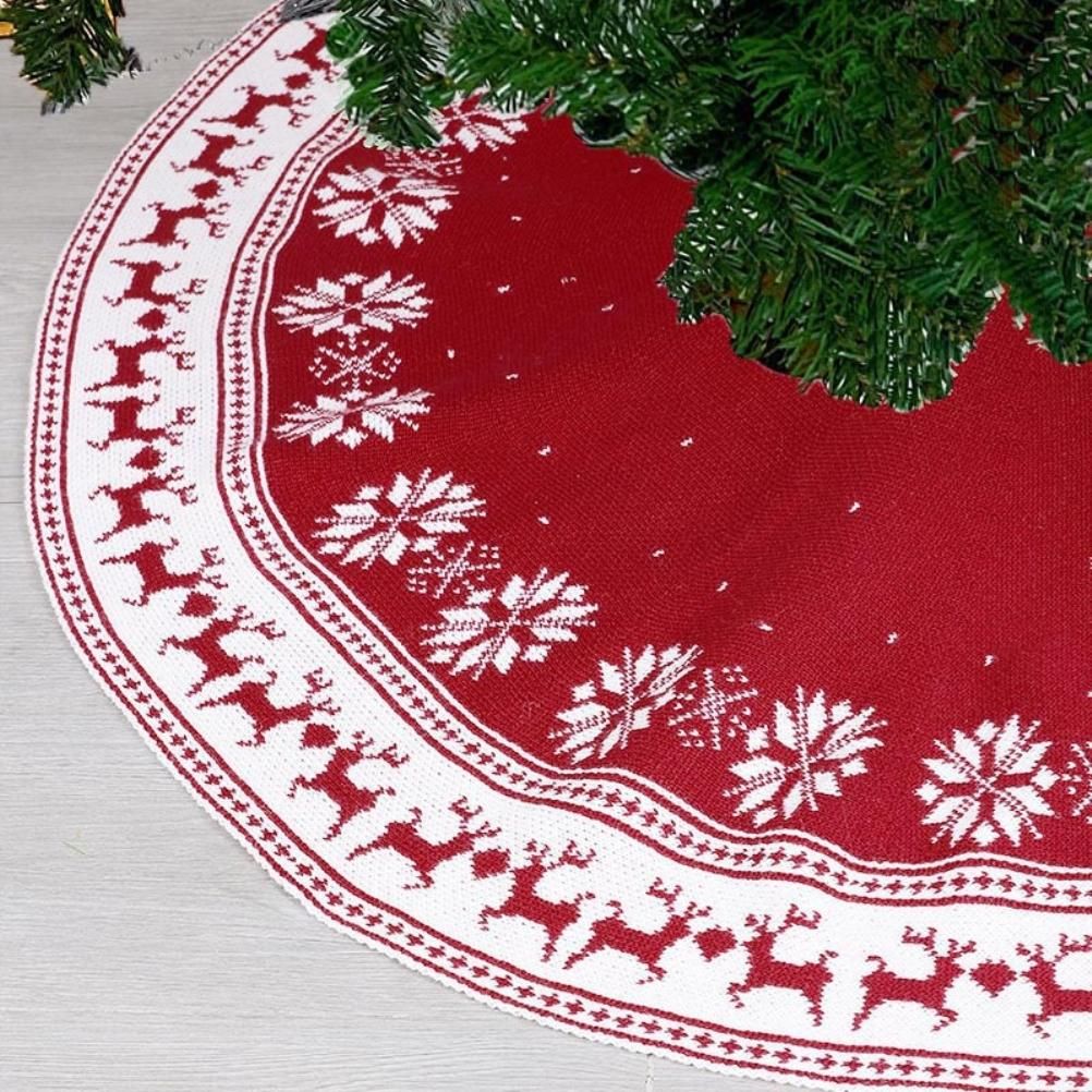 Festival Tree Skirt Knitted Tree Skirt Apron Snowflake Deer for Gift Holidays 90cm view 7