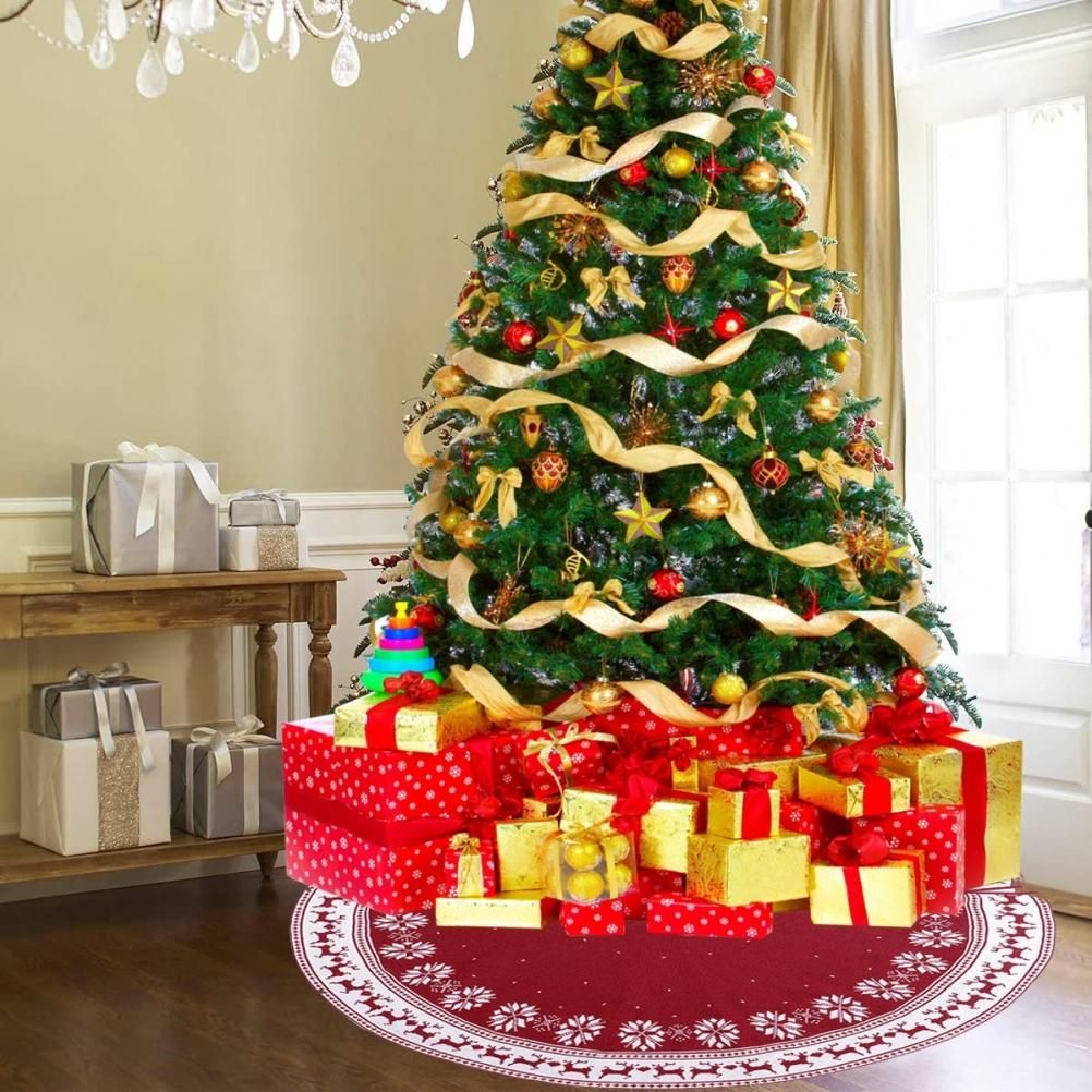Festival Tree Skirt Knitted Tree Skirt Apron Snowflake Deer for Gift Holidays 90cm view 8